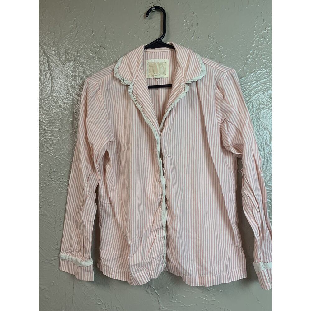 Victoria's Secret‎ Womens Pink And White Stripped Size Small Flannel Pajama Top